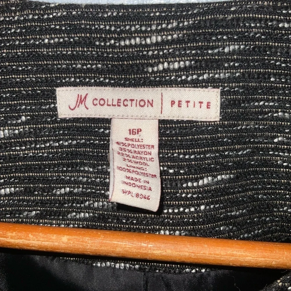 JM Collection Black & White Textured Button Front Blazer Business Classic 16P